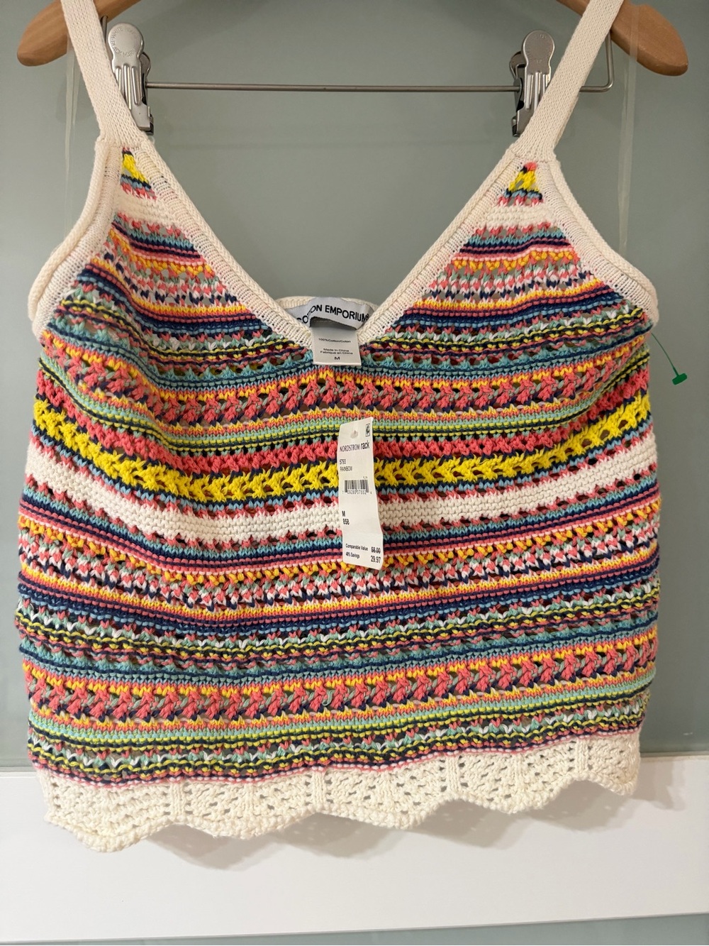 Cotton Emporium Multicolor Crochet Striped Camisole